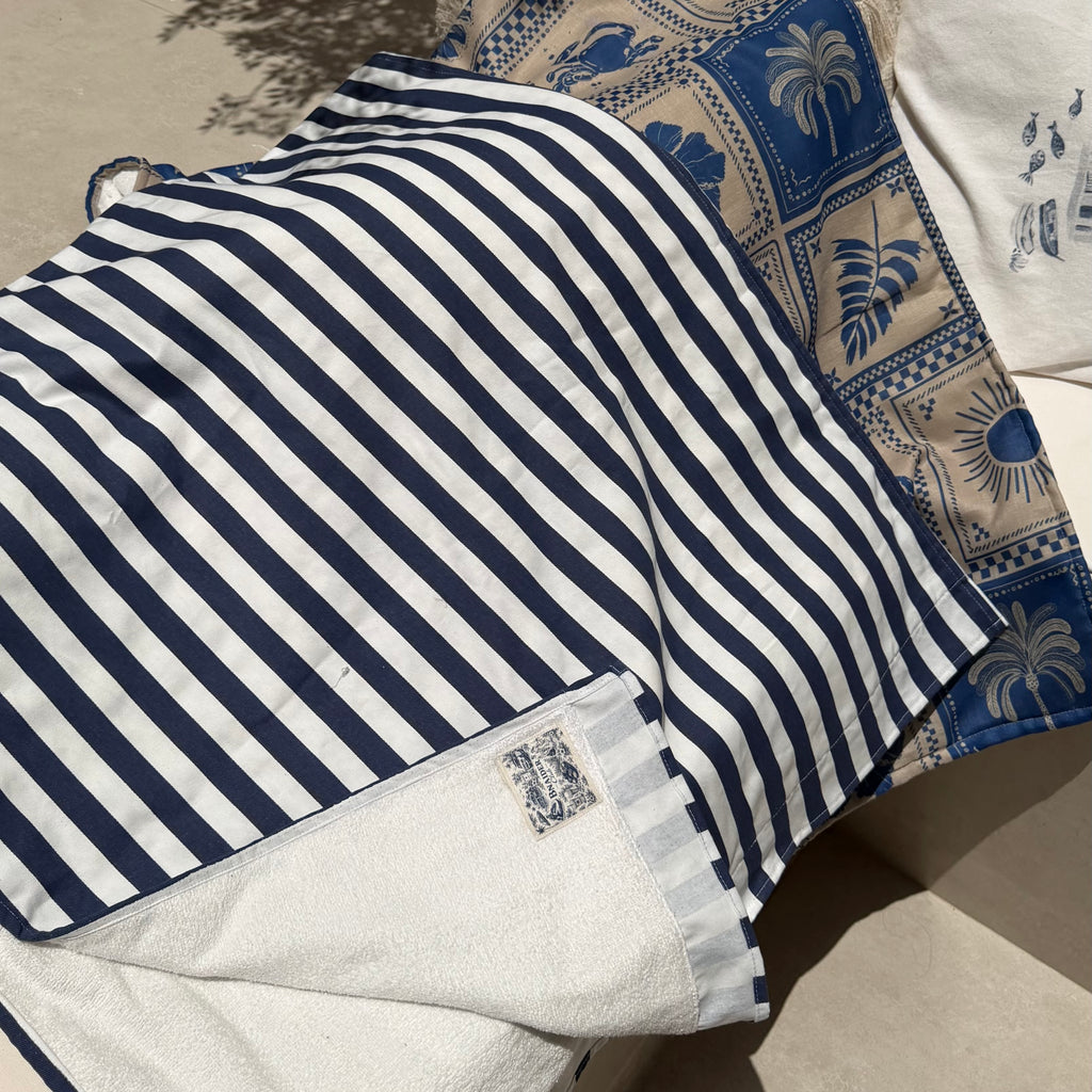 Striped Tan Towel – Navy/White