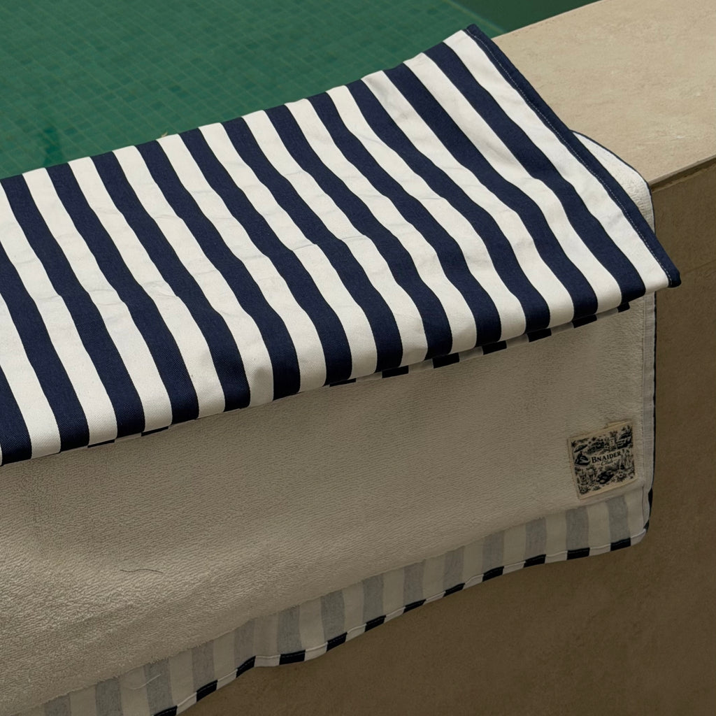 Striped Tan Towel – Navy/White